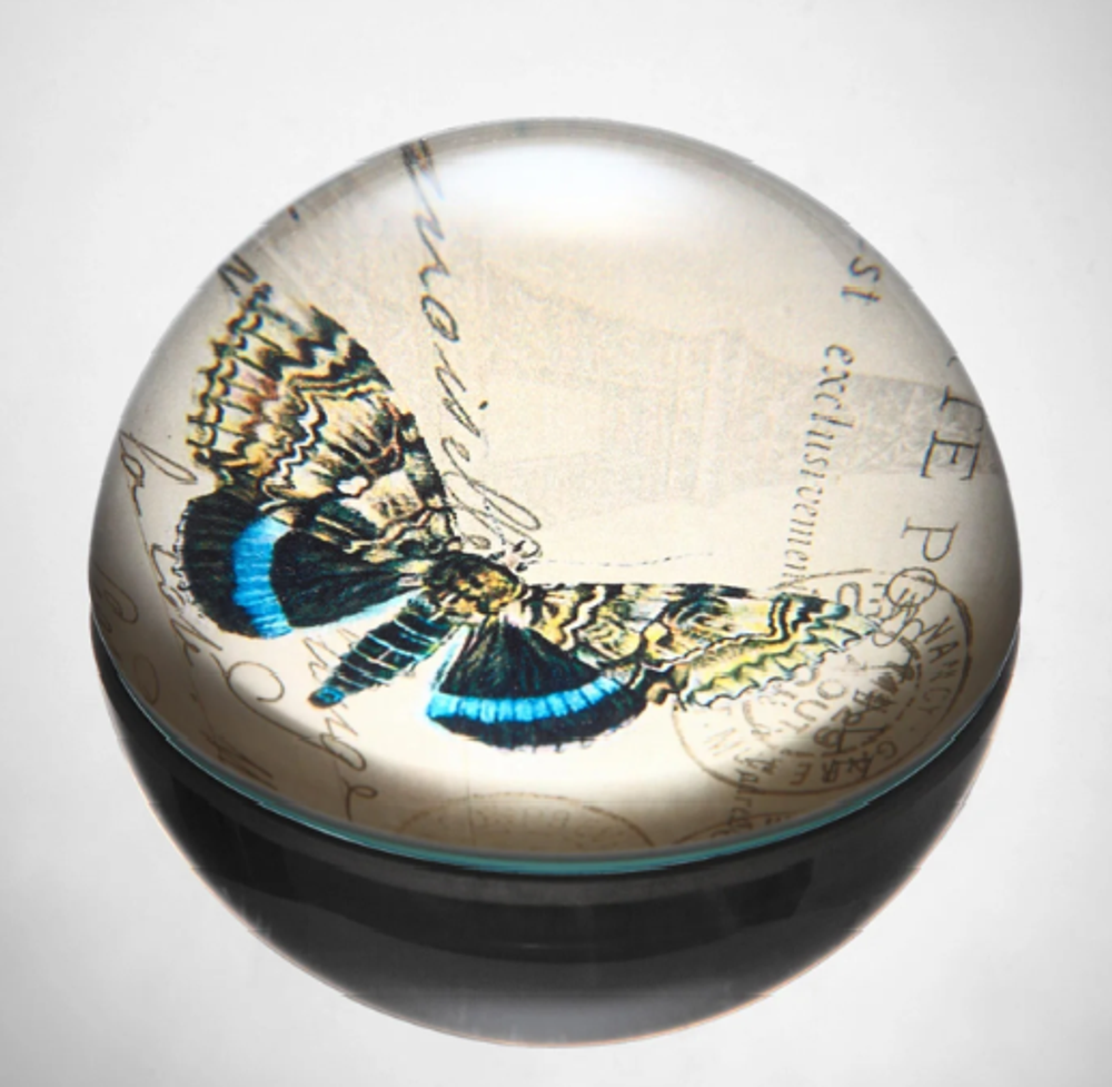 Art Glass Blue and Yellow Butterfly Paperweight