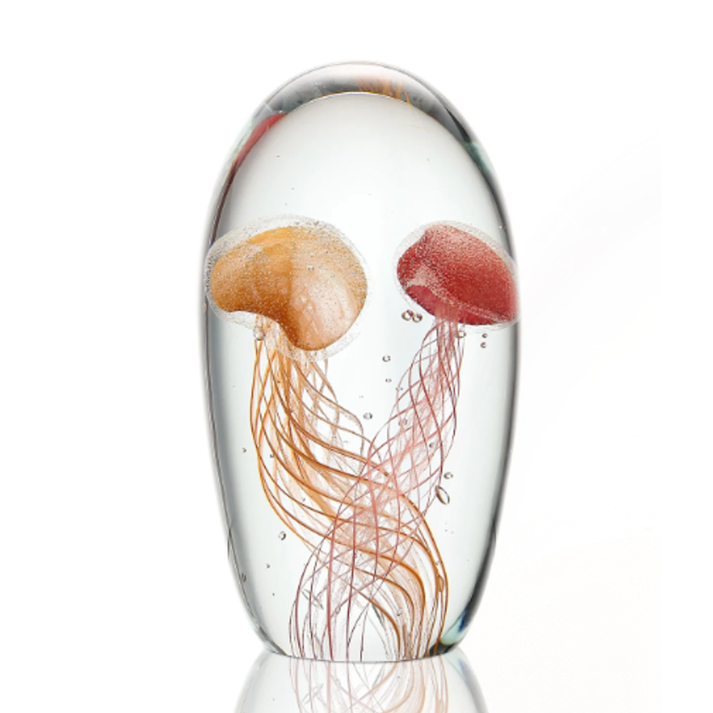 Art Glass Pair of Red and Orange Glow In The Dark Jellyfish | 58075| SPI