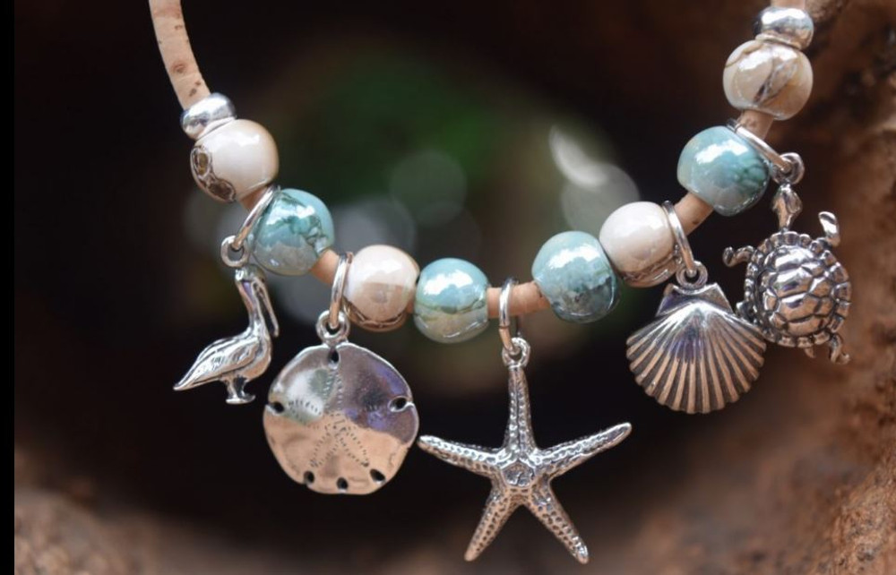 Sealife Sterling Silver, Bead and Cork Bracelet | Nature Jewelry | CTD-B84-2