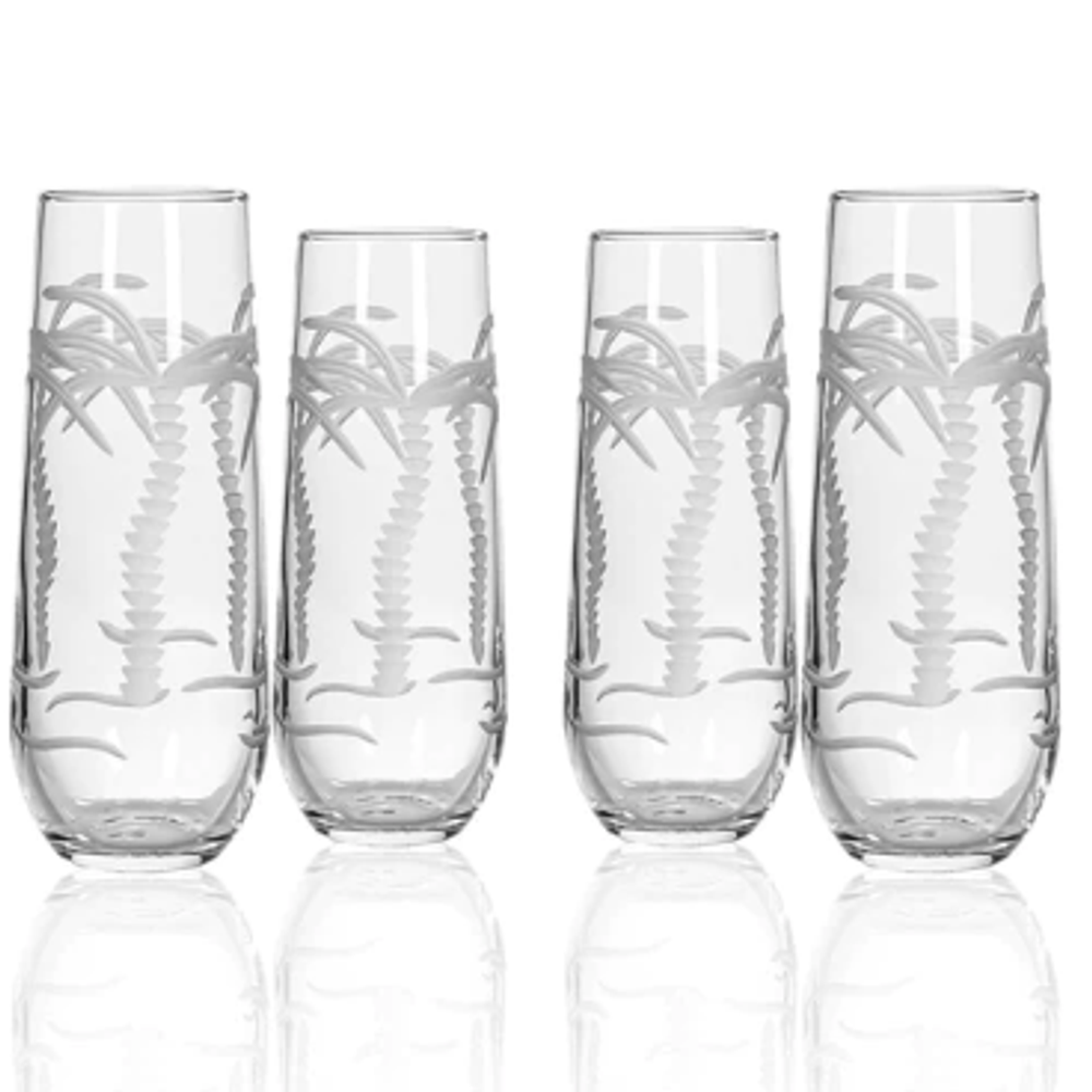 Palm Tree Stemless Champagne Flute Glass Set of 4 | Rolf Glass | 203515
