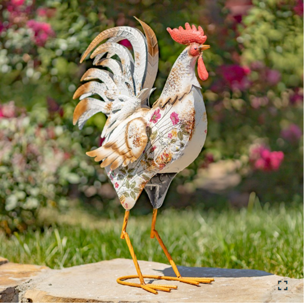 Floral Rooster Iron Garden Statue Set | Zaer International | ZR201300-SET