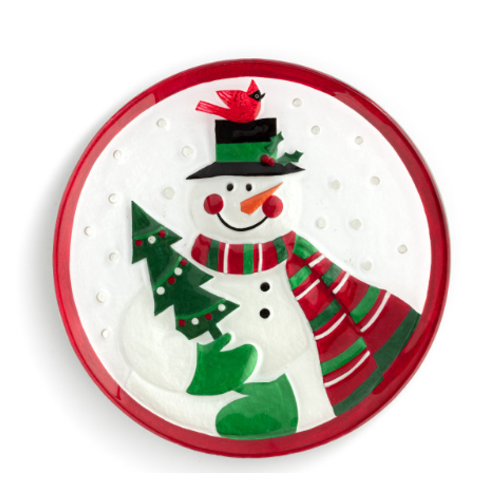Round Snowman Glass Plate | BSC2020220389 | Big Sky Carvers