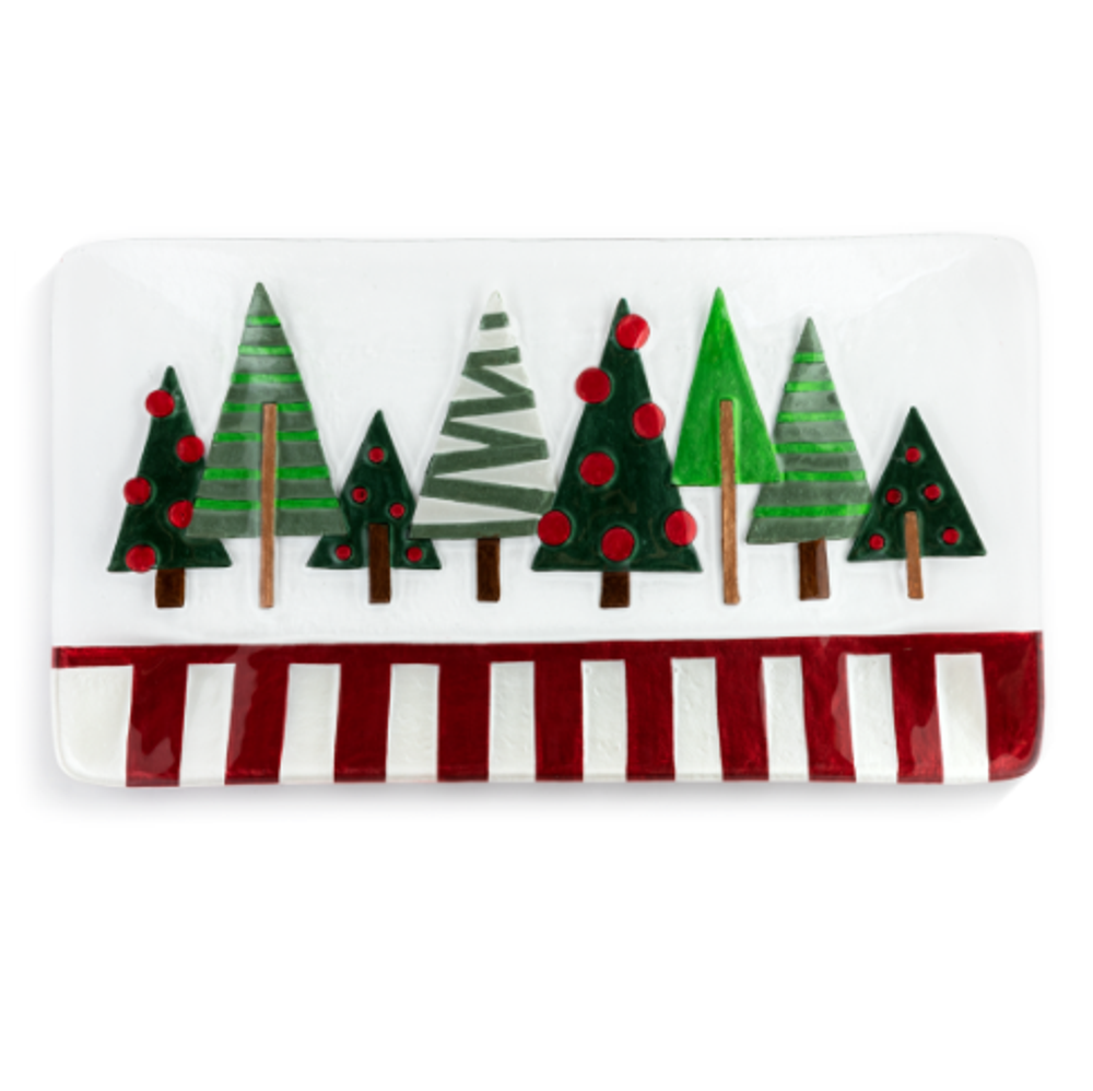 Christmas Trees Rectangular Glass Platter  | BSC2020210648 | Big Sky Carvers