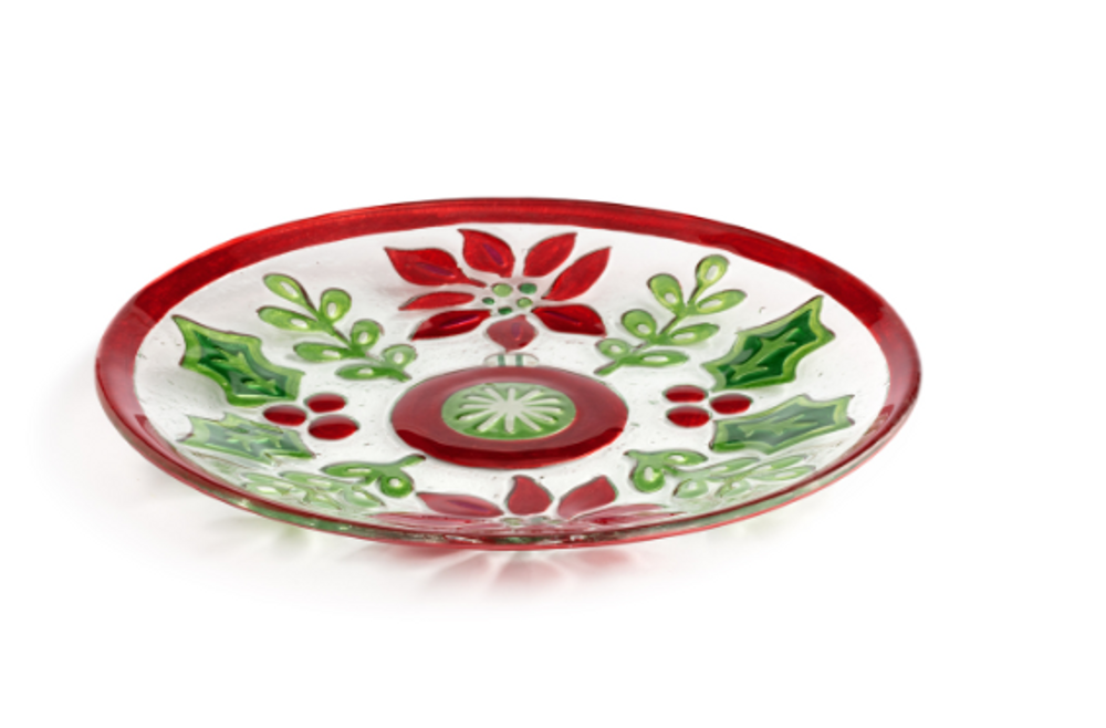 Festive Holly Glass Platter | BSC2020220388 | Big Sky Carvers