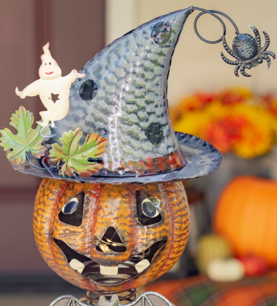 Pumpkin Witch with Lighted Eyes and a Jack-O-Lantern Candy Holder