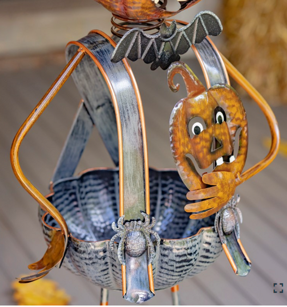 Tall Pumpkin Witch with Lighted Eyes and a Jack-O-Lantern Candy Holder 