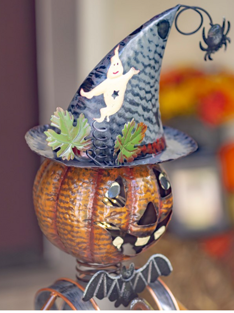 Pumpkin Witch with Lighted Eyes and a Jack-O-Lantern Candy Holder