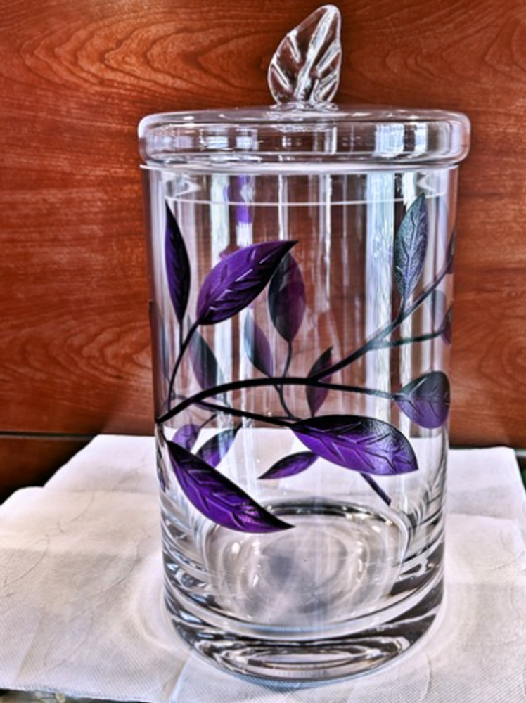 Purple Olive Leaves Mouth Blown Lead Free Crystal Vase With Lid | WOM-GD002F254