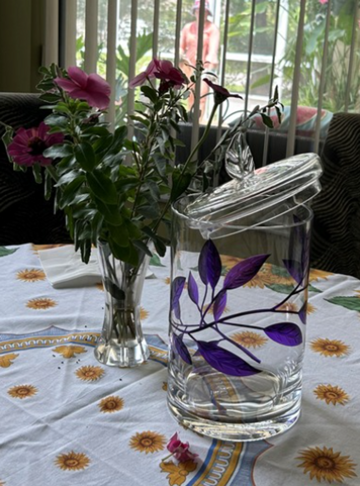 Purple Olive Leaves Mouth Blown Lead Free Crystal Vase With Lid | WOM-GD002F254