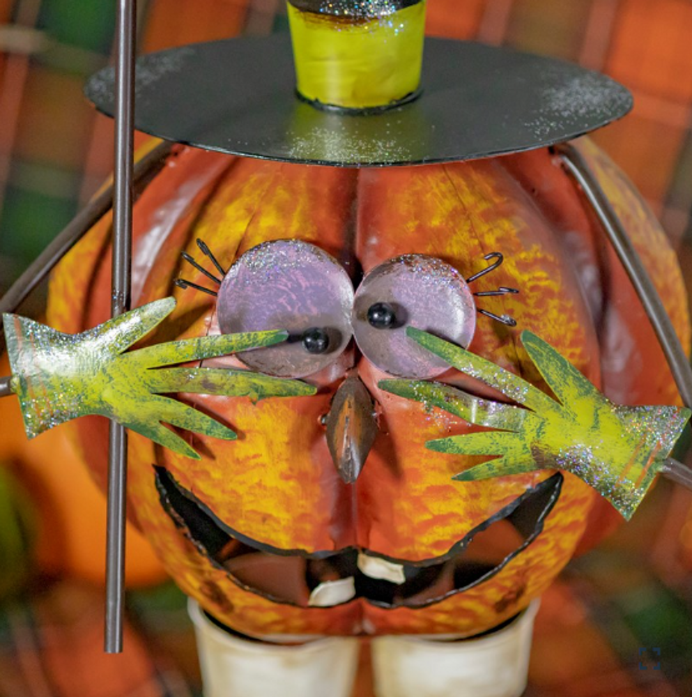 Hand Painted Top Hat Jack-O-Lantern Figure Holding a "Boo" Sign | ZLIZR190616