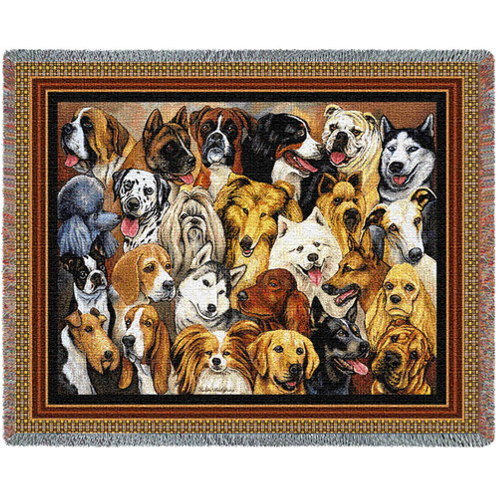 Man's Best Friend Dog Collage Cotton Throw Blanket | PC1660-T