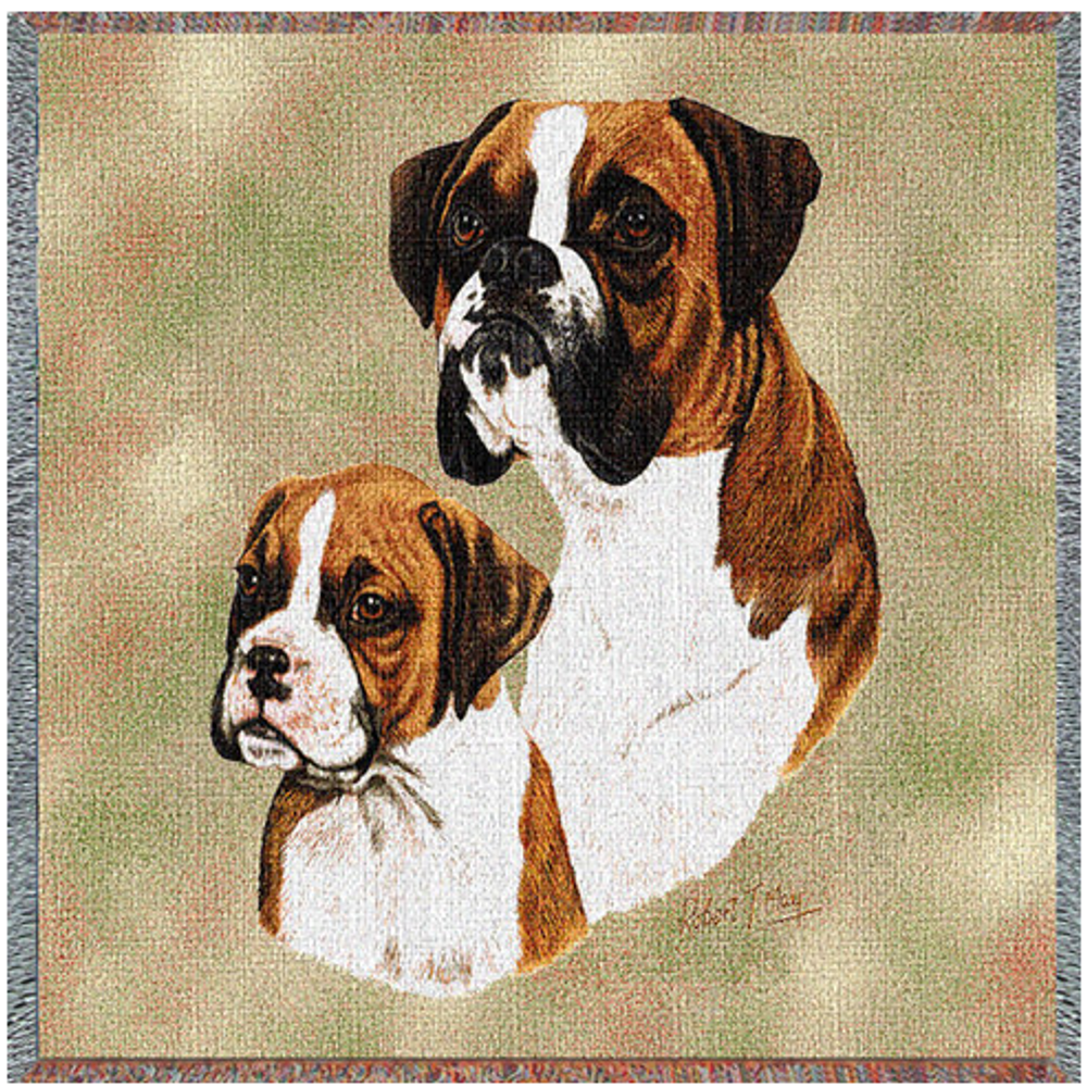 Boxer With Puppy Cotton Throw Blanket | PC1204-LS