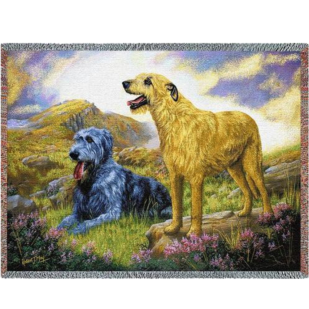  Irish Wolfhounds on Hillside Cotton Throw Blanket | PC2010-T