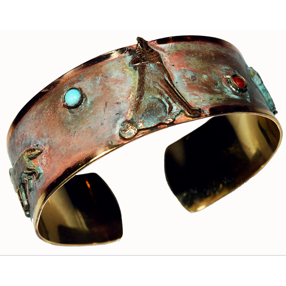 Men's Howling Wolf Forest Cuff in Verdigris Patina - Jasper & Turquoise | Elaine Coyne | ECMWFV530BC