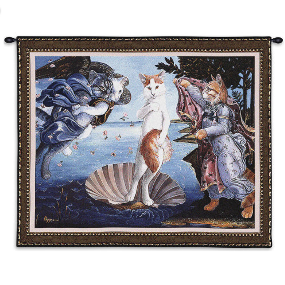 Cat Woven Tapestry Wall Art Hanging " Kitty On A Half Shell " | PC1885-WH