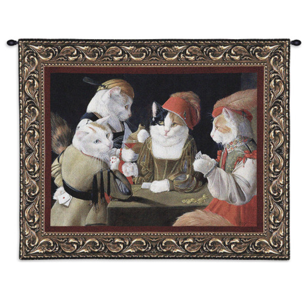 Cat Cotton Woven Tapestry Wall Art Hanging "The Cheat" | PC3344-WH