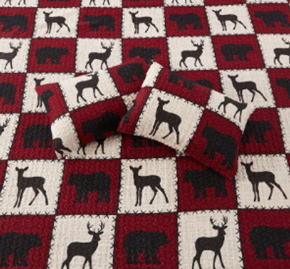 Stitch Forest Deer and Bear Primitive Quilt Set - Vermilion | DUKDQ10085