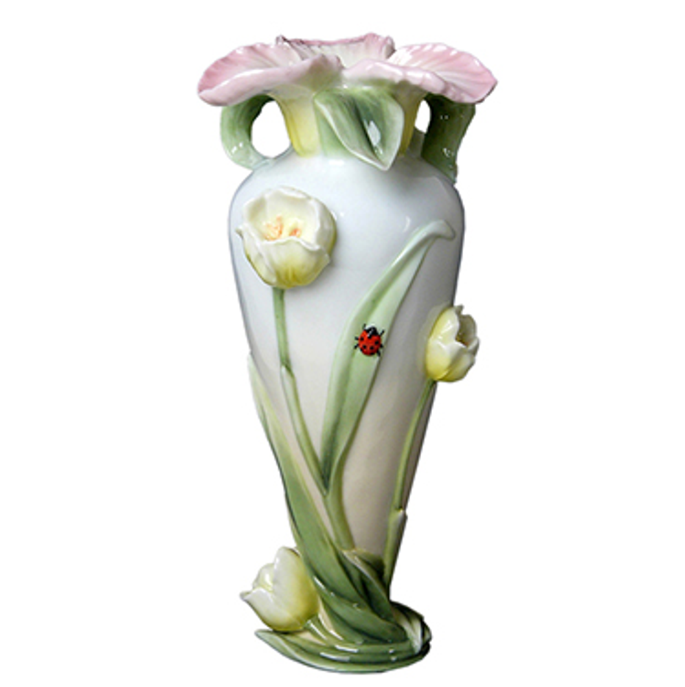 Ladybug and Blooming Tulip Porcelain Vase | USIAP20006AA