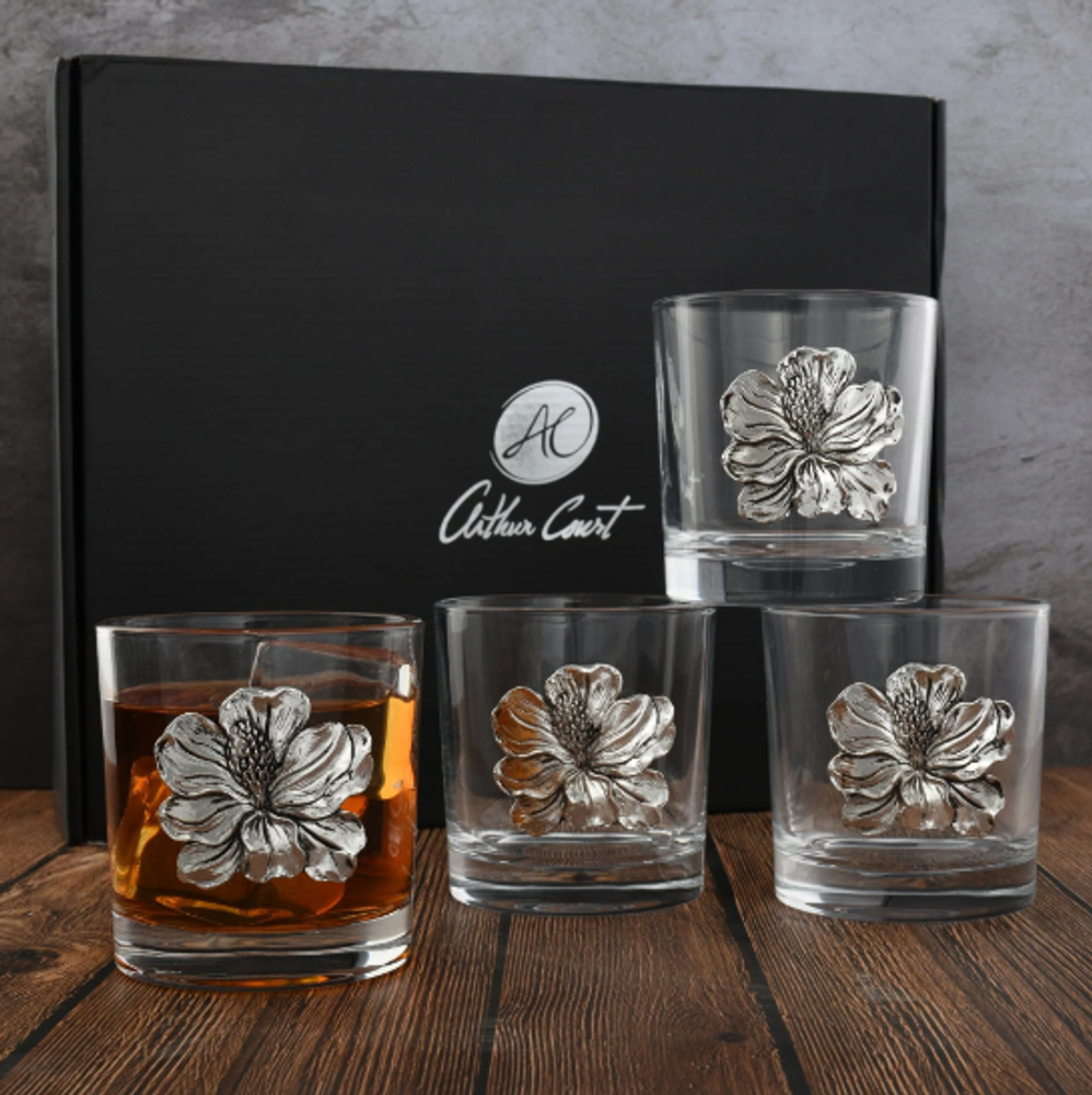 Set of 4 Handmade Magnolia Highball Glasses in Decorative Gift Box | ACD401W23