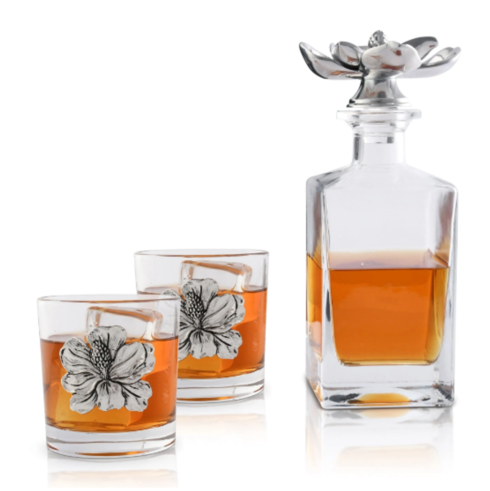 Handmade Magnolia Decanter and Glasses Boxed Set | ACD496W23