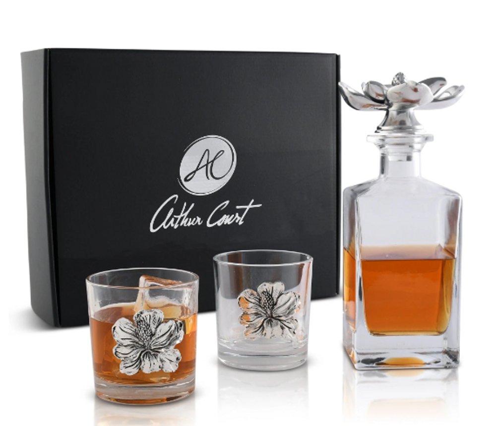 Handmade Magnolia Decanter and Glasses Boxed Set | ACD496W23
