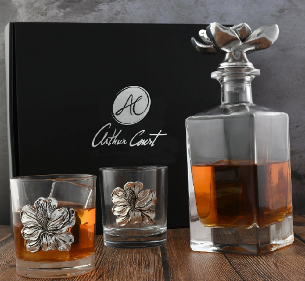 Handmade Magnolia Decanter and Glasses Boxed Set | ACD496W23