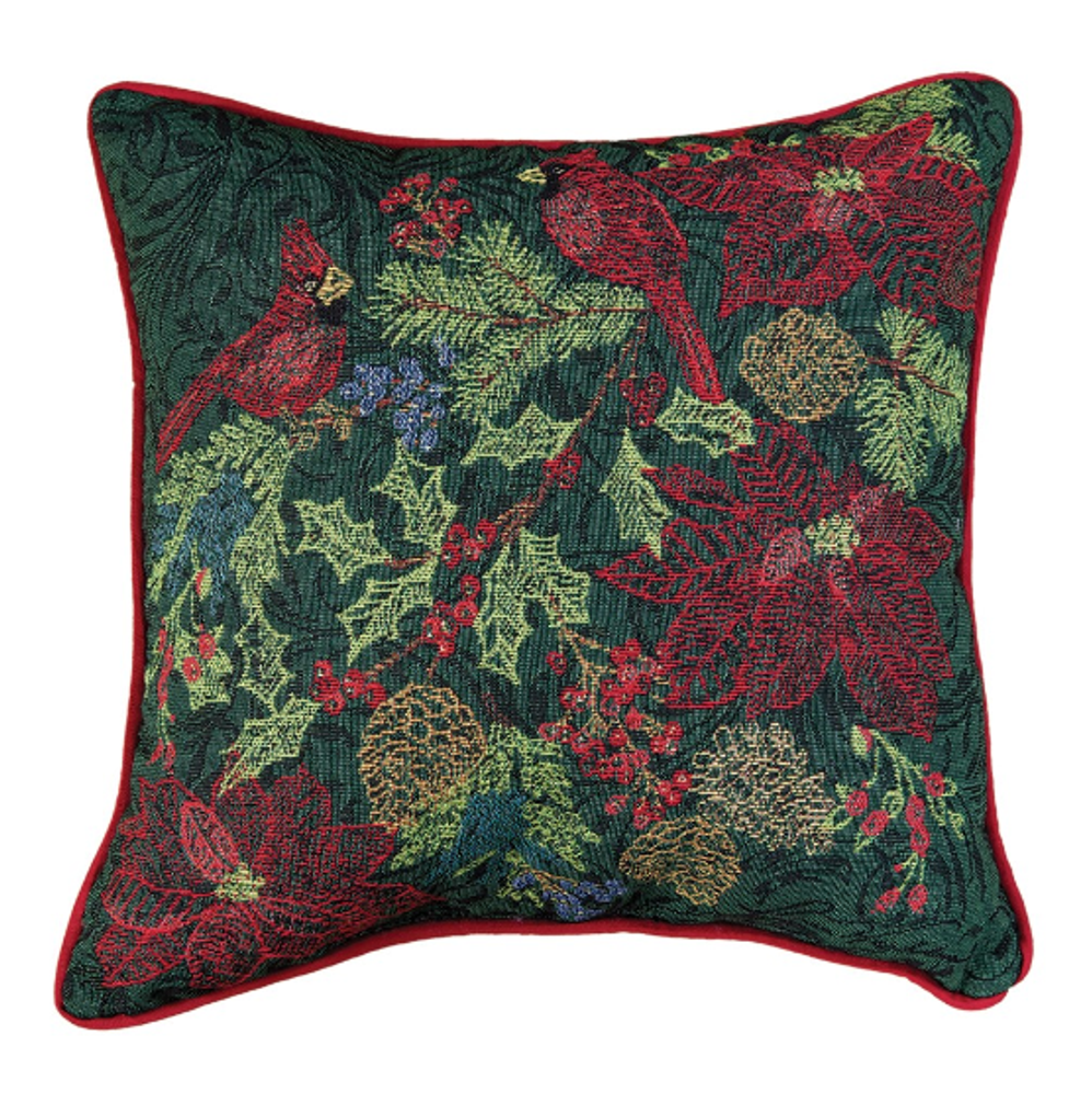 Embroidered Cardinal Green Throw Pillow | MWWTLENGR