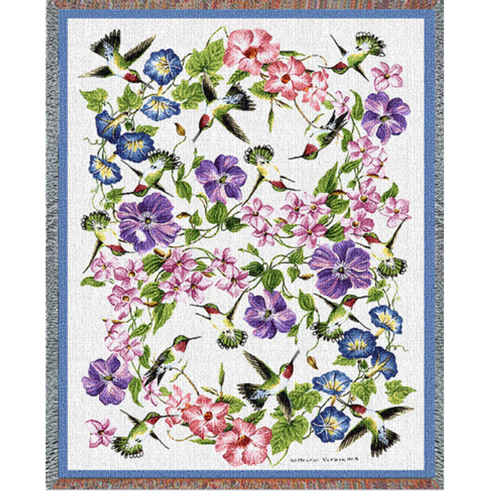 Handmade Hummingbird and Flower Tapestry Throw Blanket "Hummingbirds" | pc2120-T