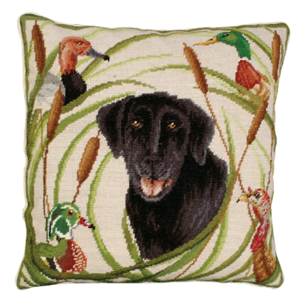 Sporting Black Lab Needlepoint Down Throw Pillow | MICNCU740