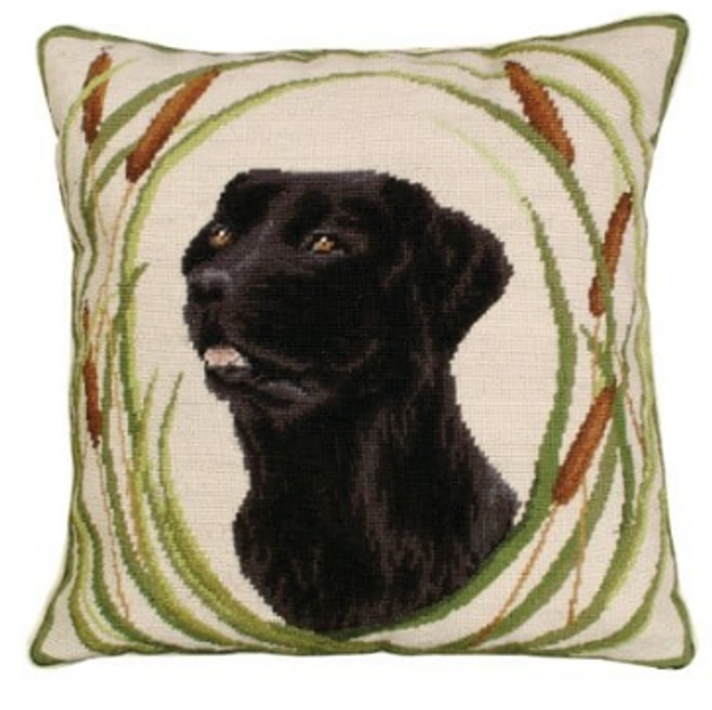 Sporting Black Lab Needlepoint Down Throw Pillow "Gus" | MICNCU743