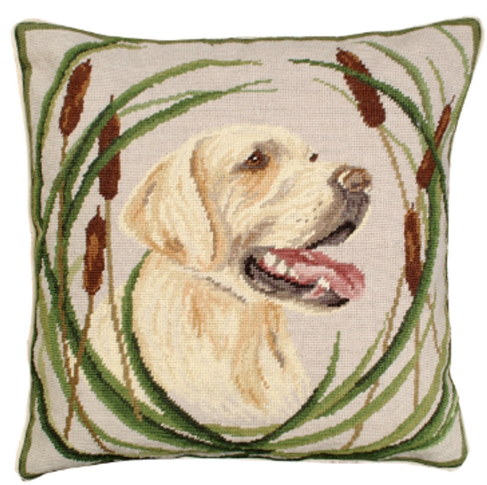 Sporting Yellow Lab Needlepoint Down Throw Pillow "Boomer" | MICNCU-744