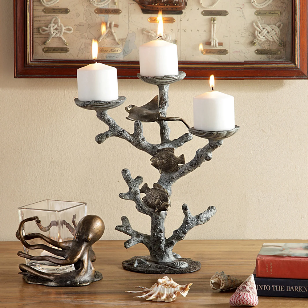 Sealife and Coral Pillar Candleholder | 34631 | SPI Home