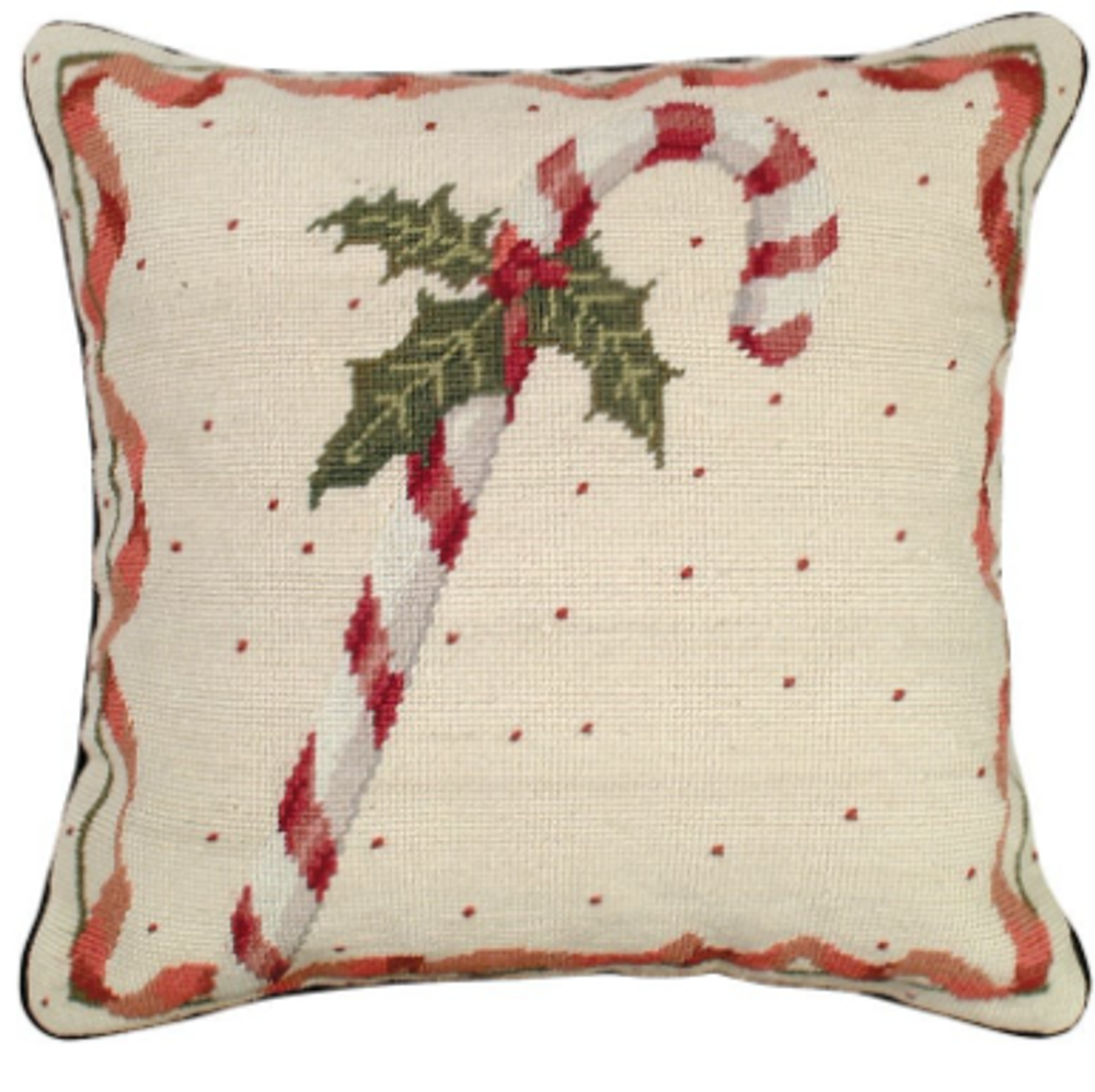 Holiday Candy Cane Needlepoint Down Throw Pillow | MICNCU-500_SD1818