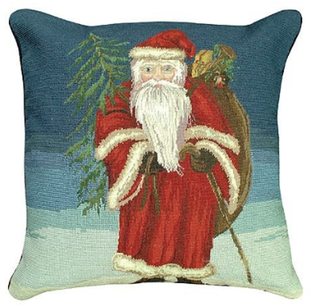 Santa with Tree Needlepoint Down Throw Pillow | MICNCU-507