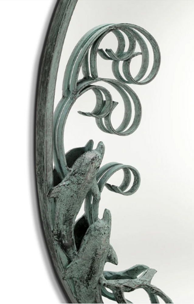 Cast Iron Dolphin Trio Oval Mirror | 51155