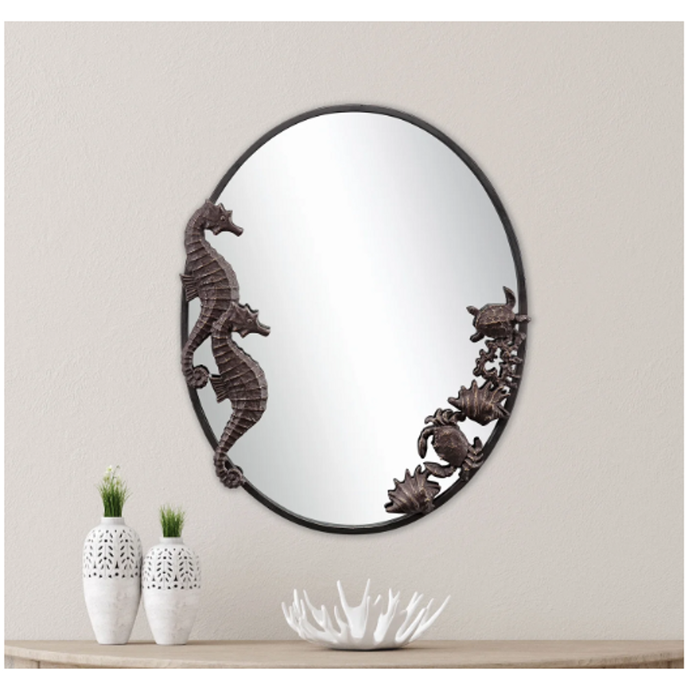 Cast Iron Seahorses and Sea Life Oval Mirror | 51173