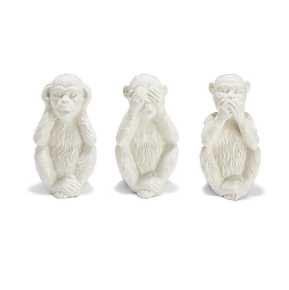 Set of 3 Porcelain Hear No Evil, See No Evil, Speak No Evil Monkeys | TCDRX001-S3