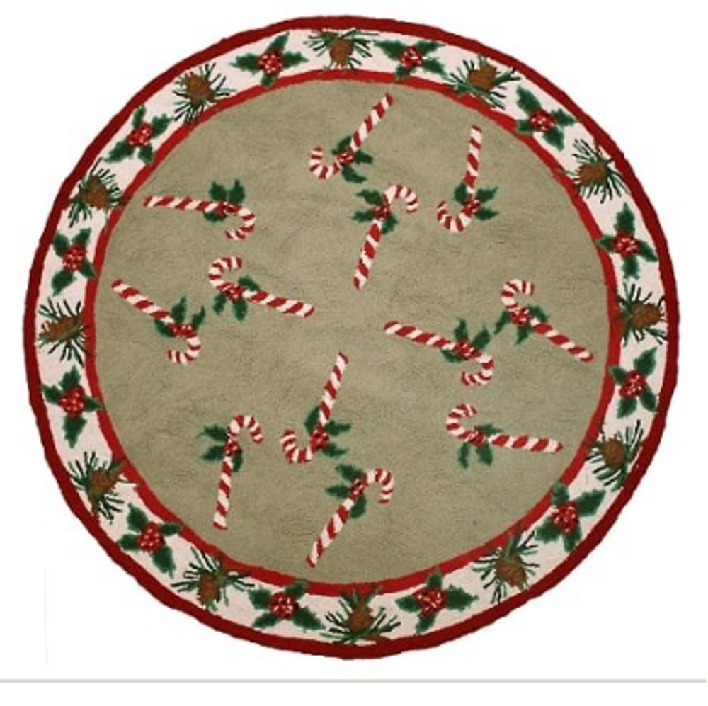 Hand Hooked Pine Cone and Candy Cane Rug | MICH342A 