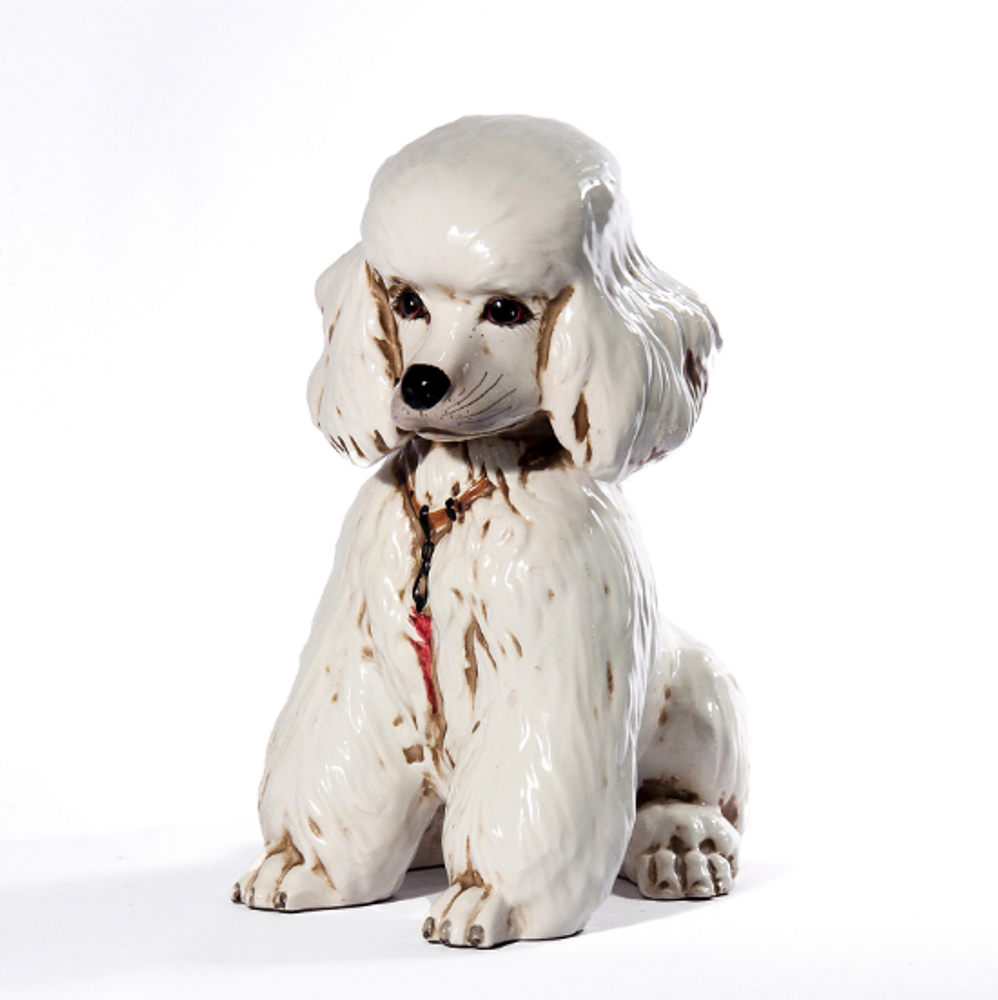 Vintage Antique White Poodle Ceramic Dog Sculpture | INTANI9265-1