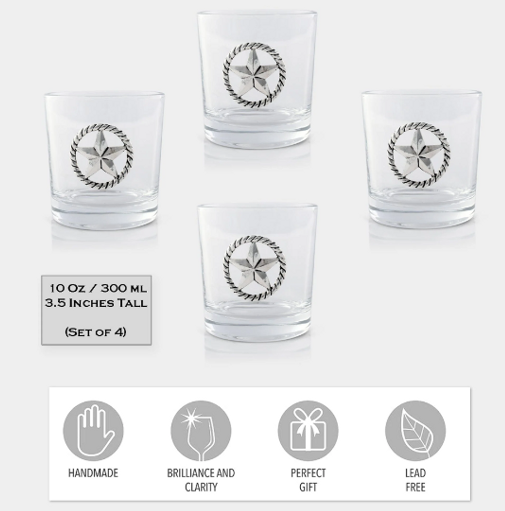 Set of 4 Handmade Western Star Highball Glasses in Decorative Gift Box (ACD401W25)