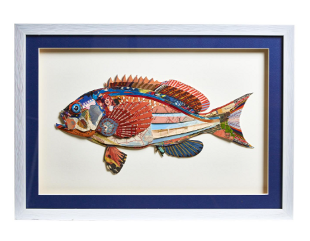 Set of 3 Handmade Fish Paper Collage Wall Art | TC54573