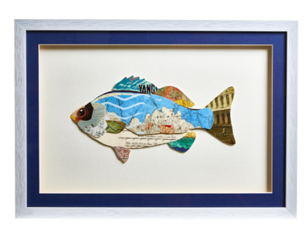 Set of 3 Handmade Fish Paper Collage Wall Art | TC54573