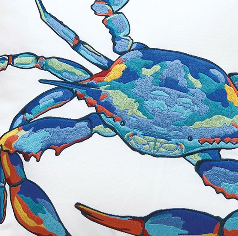 Heavily Embroidered Blue Crab Indoor/Outdoor Pillow | GIIR775020012