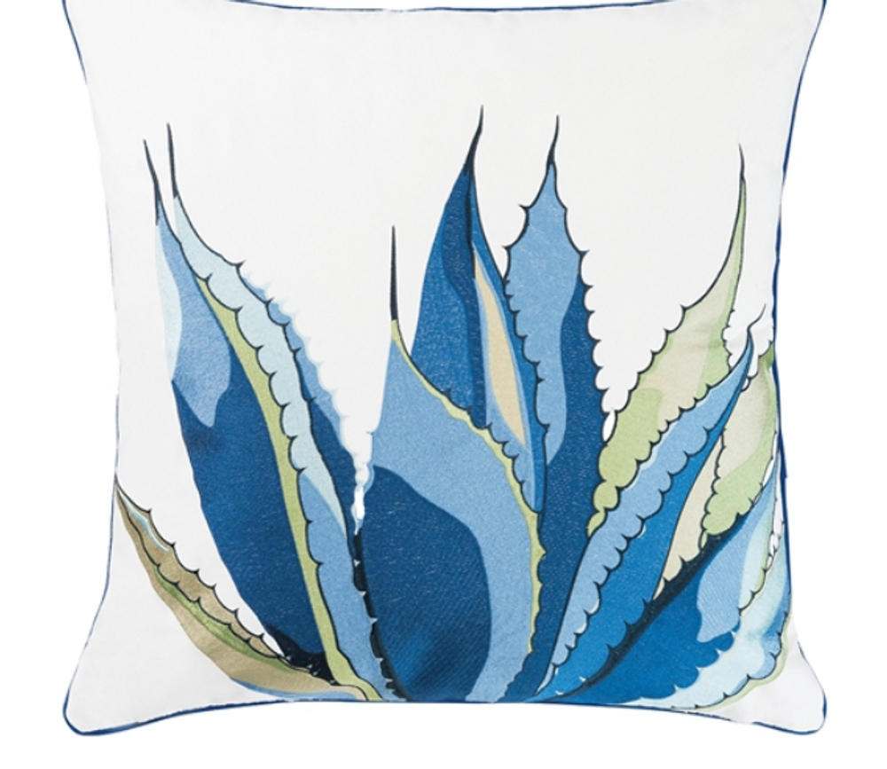 Hand Embroidered Blue Agave Indoor/Outdoor Pillow | GIIR775030006