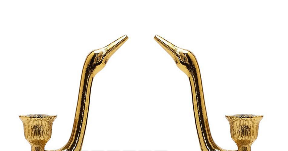Set of 2 Crane Candle Holder with Antiqued Gold Finish | TCVAL002-S2