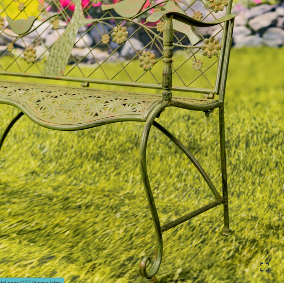 Blooming Spring Tree with Birds Iron Bench | ZLIZR220868-GR