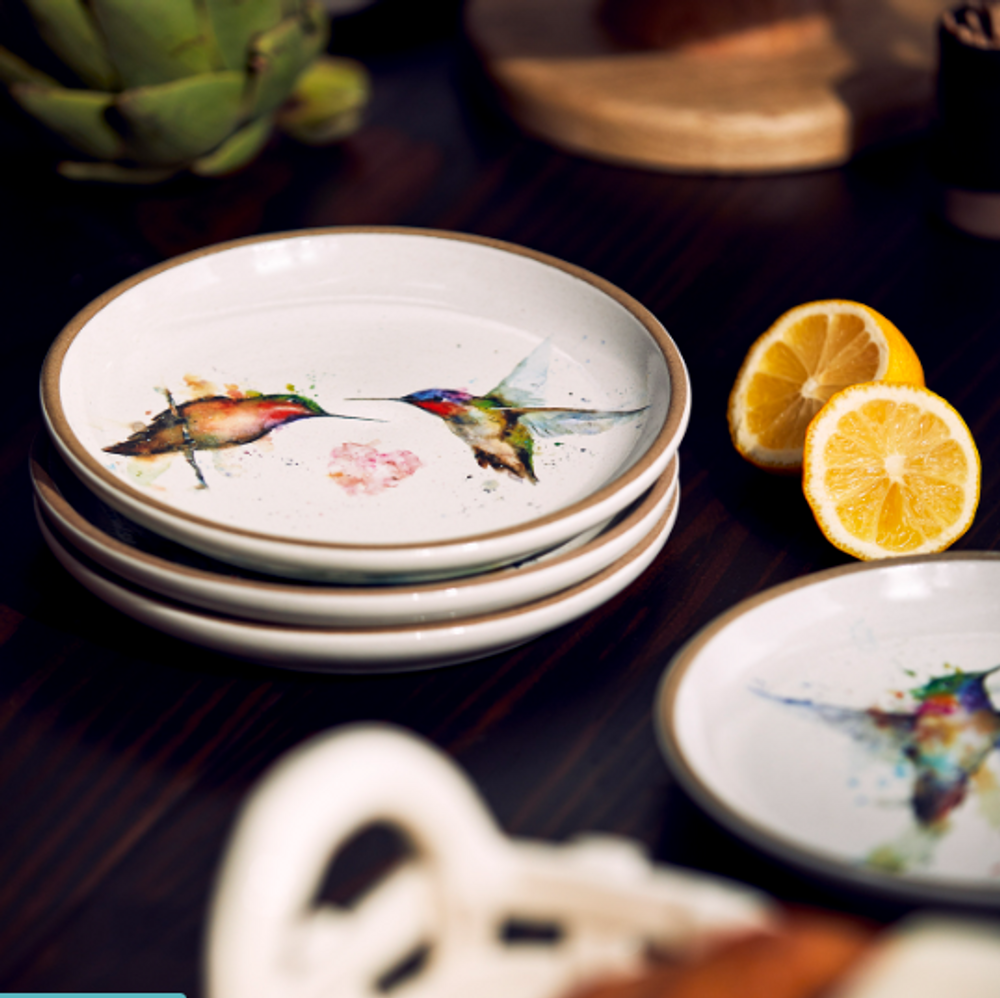 Set of 4 Hummingbird Stoneware Appetizer Plates | BSC1004610236