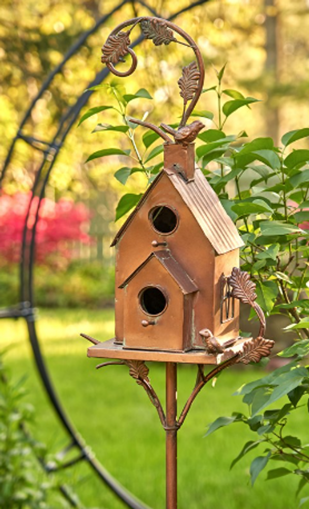 75 Inch Two Tier Iron Birdhouse with Copper Finish