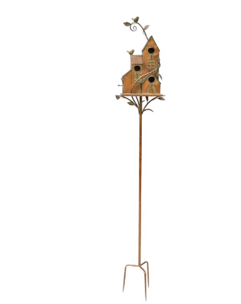 73.75 Inch Four Residence Bungalow Iron Birdhouse with Copper Finish