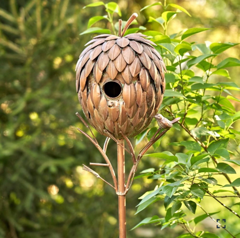 67 Inch Pineapple Shaped Iron Birdhouse with Copper Finish | ZLIZR193148